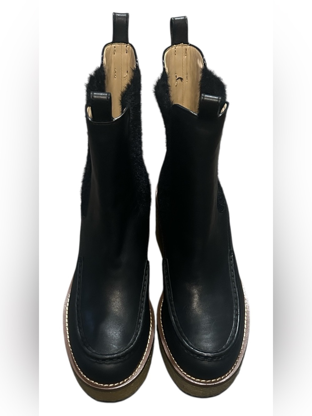 Coach Black Leather Platform Chelsea Boots Chunky Sole Statement Trendy Designer - Picture 3 of 16
